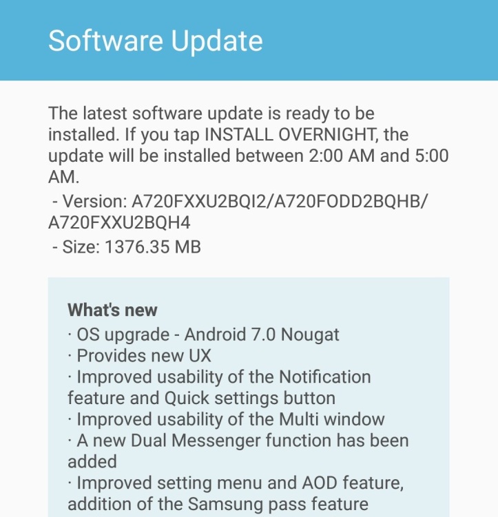 Samsung Galaxy A7 2017 Android 7 Nougat Update