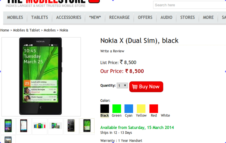 Nokia X at Mobile store