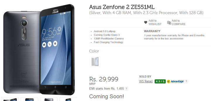 Asus Zenfone 2 ZE551ML 128GB at Flipkart