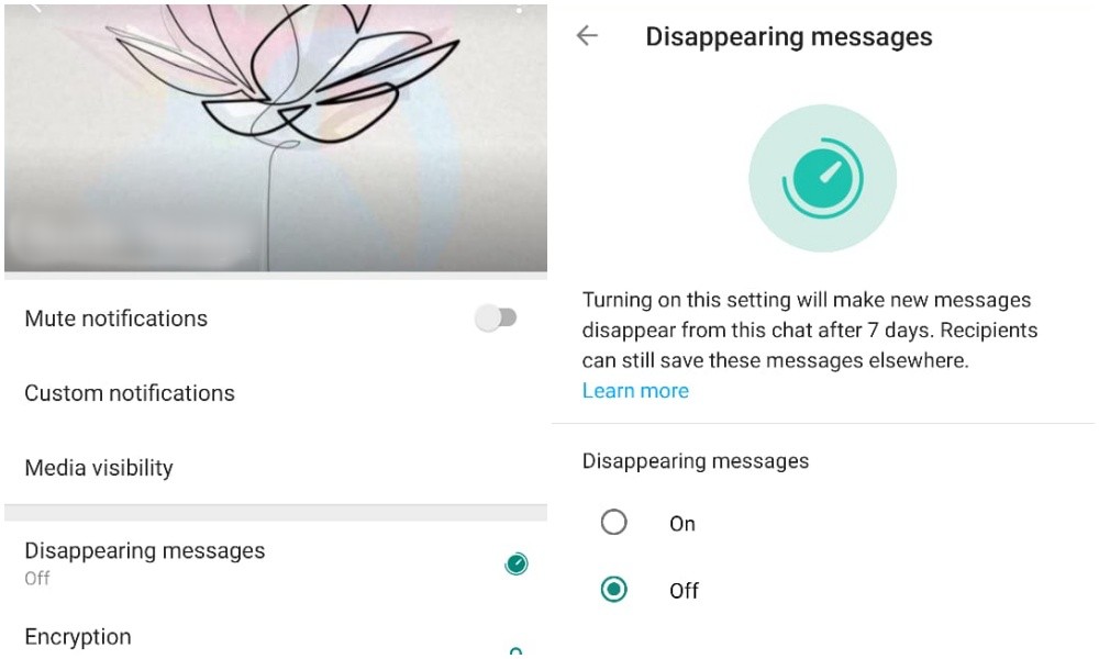 WhatsApp disappearing messages feature