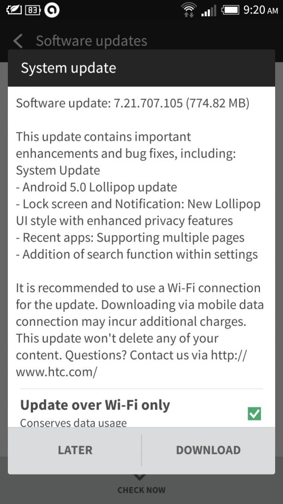 HTC One Android 5.0 update