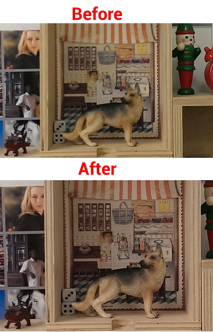 100 pc crop of the images taken before and after the camera software update on HTC One.