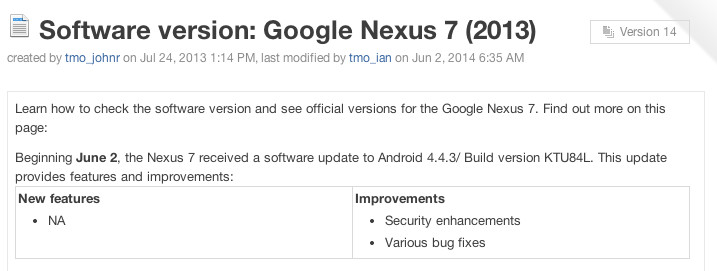 Nexus 7 Android 4.4.3 update