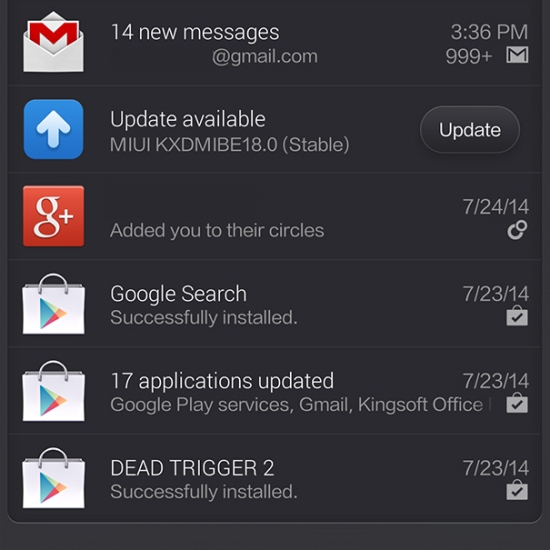Xiaomi Mi 3 Notifications