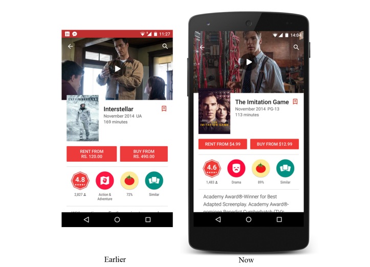 Immersive content listings in Play Store