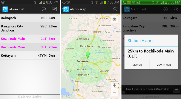Indian Train Alarm Android app