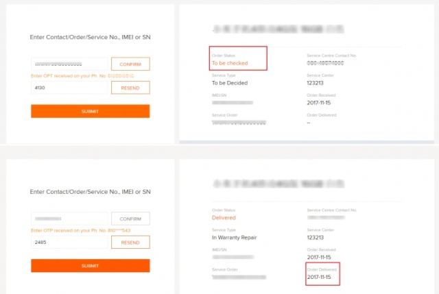 Xiaomi India online service request tracking