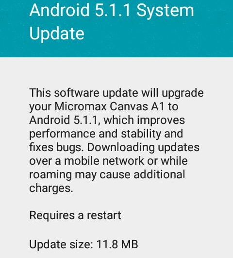 Micromax Canvas A1 Android 5.1.1 update