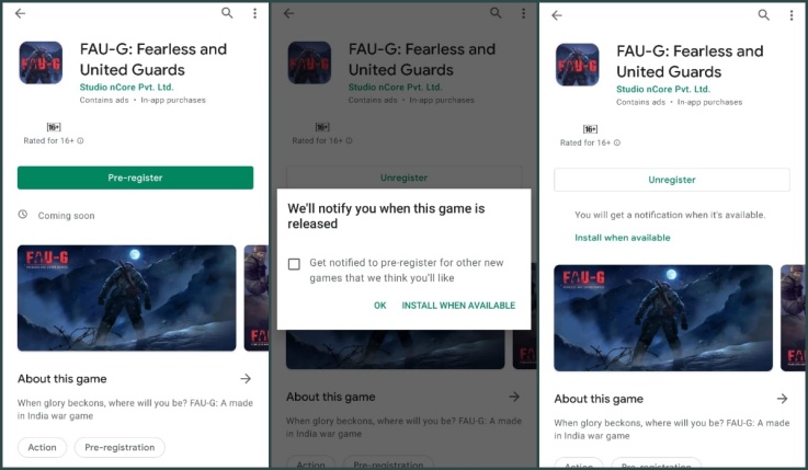 FAUG FAU-G game - how to register